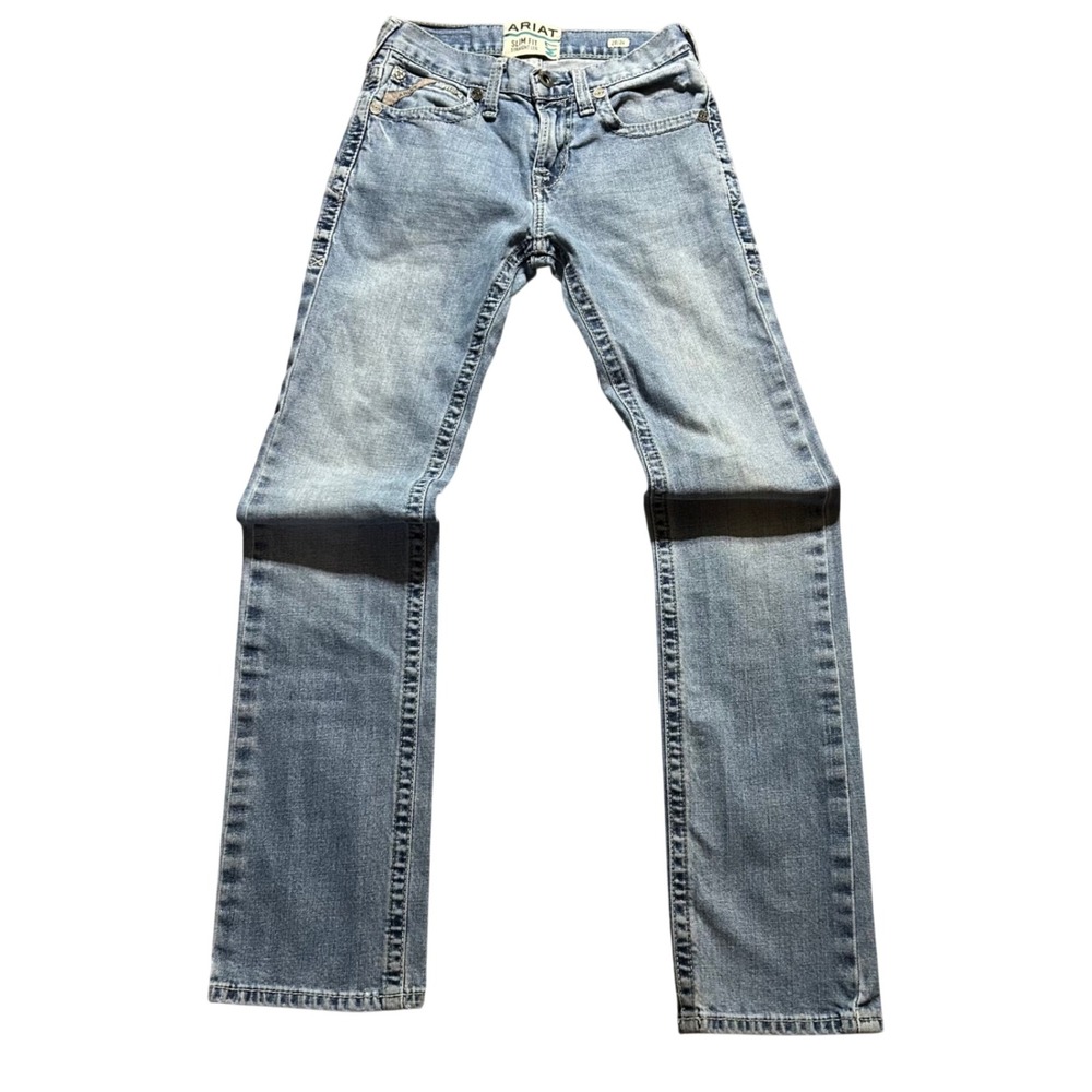 Ariat M7 Slim Fit Straight Leg Jeans Mens 28x34 Light Wash Blue Stretch Denim